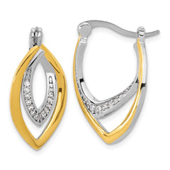 Rhodium-plated Sterling Silver Gold-tone Polished CZ Fancy Hoop Earrings