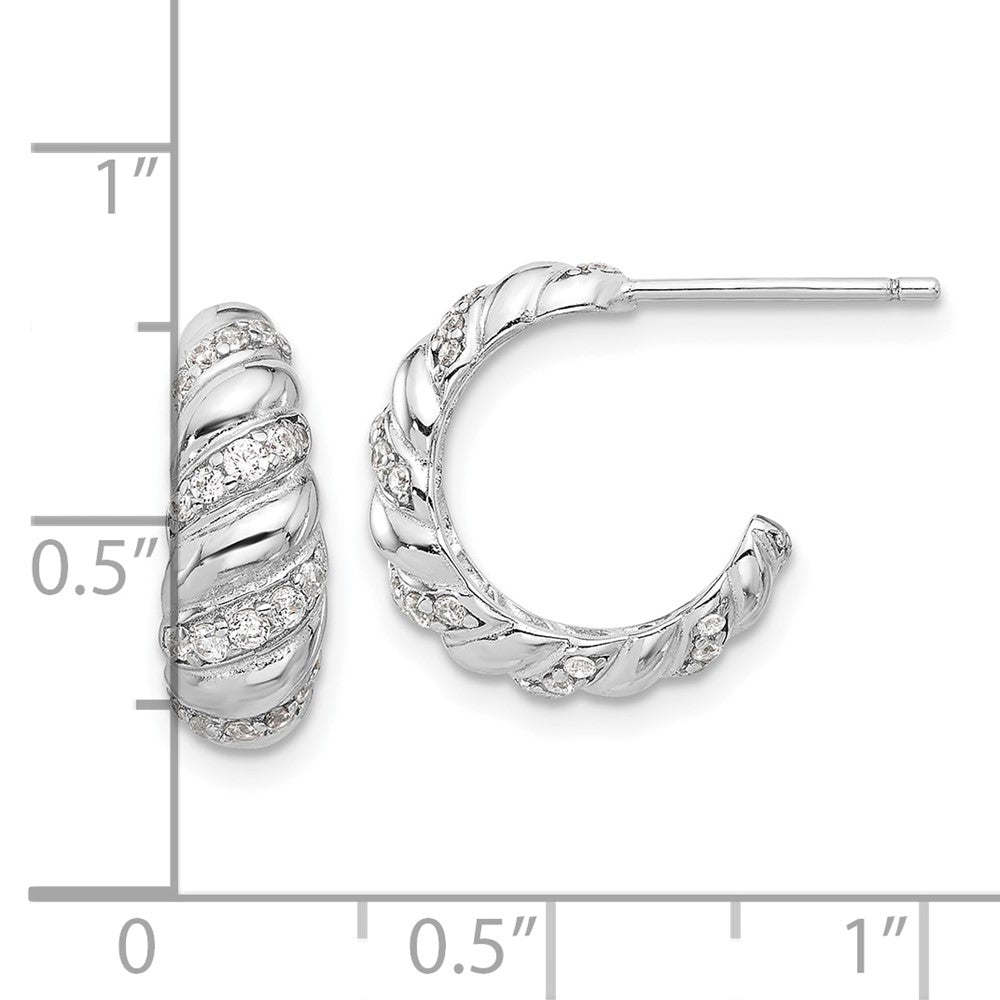Rhodium-plated Sterling Silver CZ Post Hoop Earrings