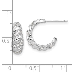 Rhodium-plated Sterling Silver CZ Post Hoop Earrings