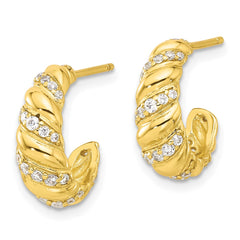 Yellow Gold-plated Sterling Silver CZ Post Hoop Earrings