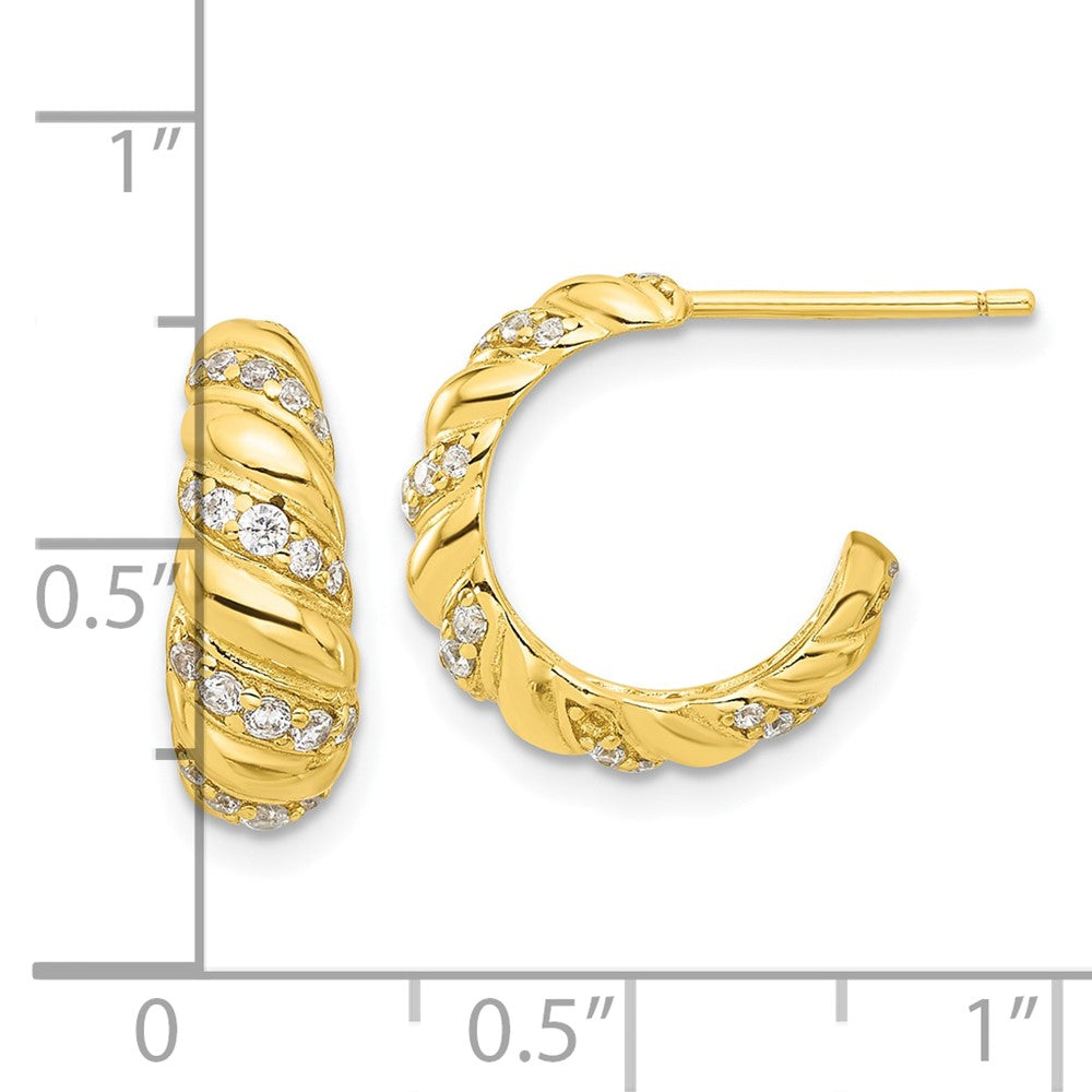 Yellow Gold-plated Sterling Silver CZ Post Hoop Earrings