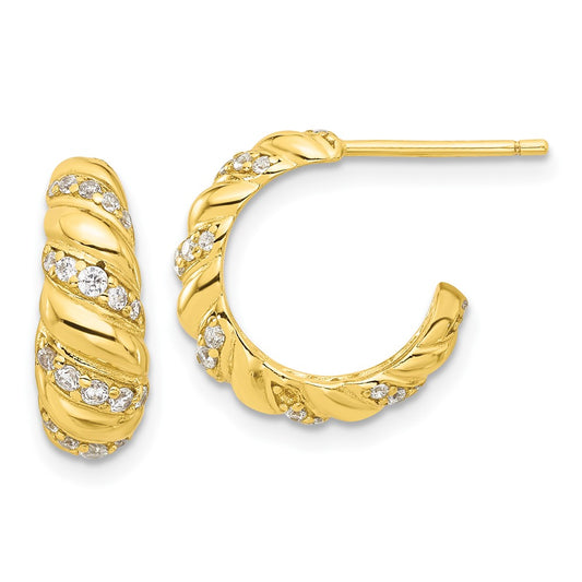 Yellow Gold-plated Sterling Silver CZ Post Hoop Earrings