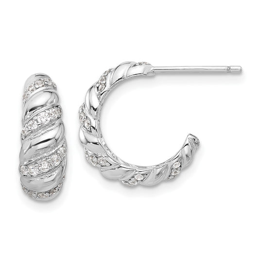 Rhodium-plated Sterling Silver CZ Post Hoop Earrings