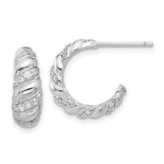 Rhodium-plated Sterling Silver CZ Post Hoop Earrings