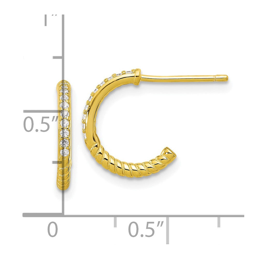 Yellow Gold-plated Sterling Silver CZ J-Hoop Post Earrings