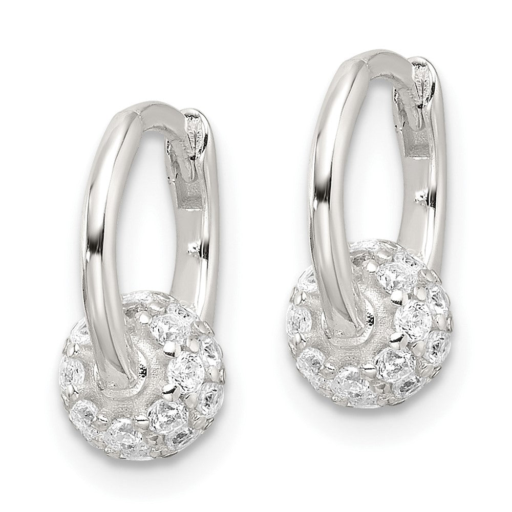 Sterling Silver E-Coating CZ Ball Hinged Hoop Earrings