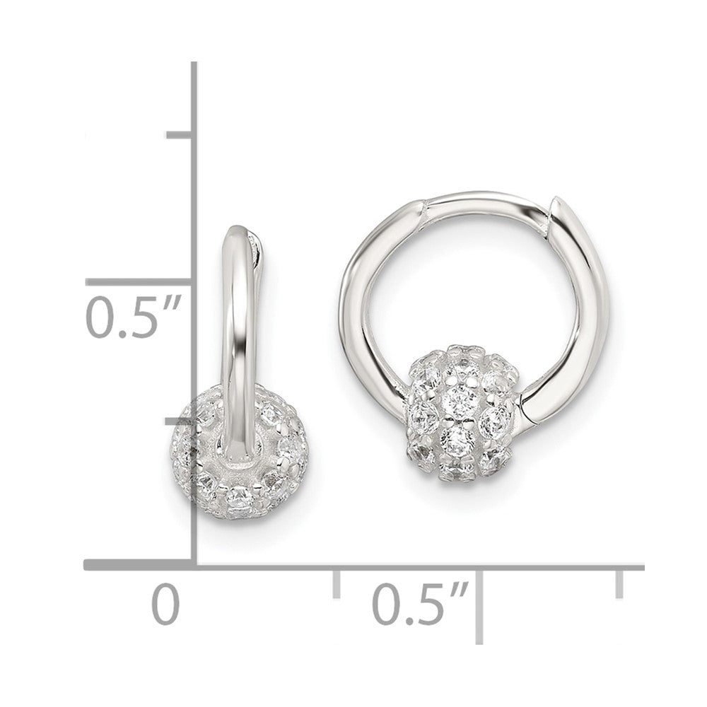 Sterling Silver E-Coating CZ Ball Hinged Hoop Earrings