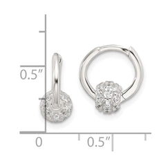 Sterling Silver E-Coating CZ Ball Hinged Hoop Earrings