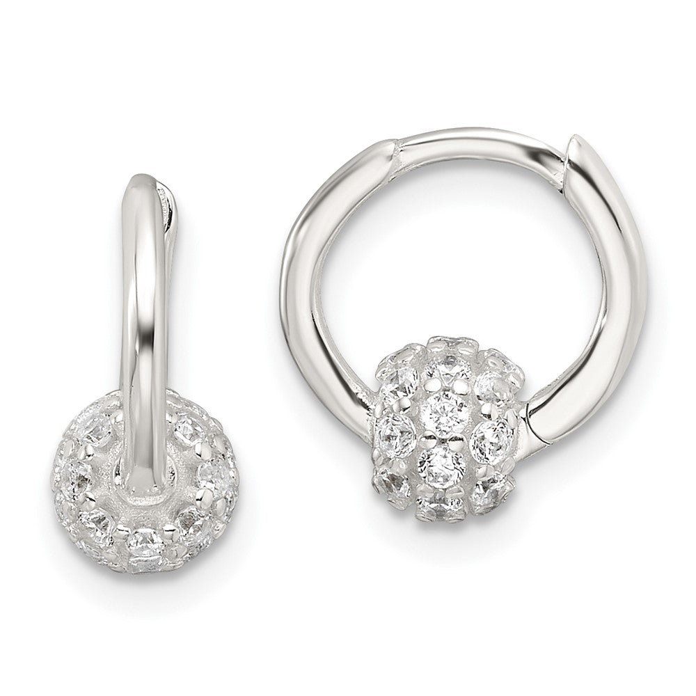 Sterling Silver E-Coating CZ Ball Hinged Hoop Earrings