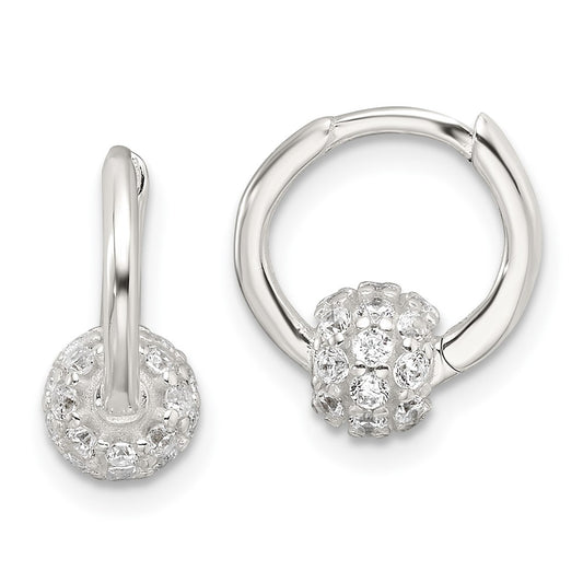 Sterling Silver E-Coating CZ Ball Hinged Hoop Earrings
