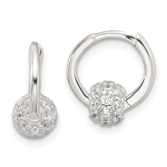 Sterling Silver E-Coating CZ Ball Hinged Hoop Earrings