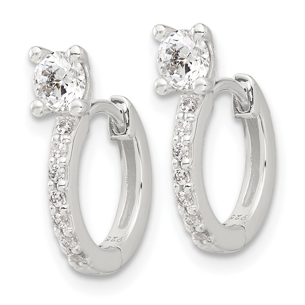 Sterling Silver E-coated CZ Hinged Hoop Earrings