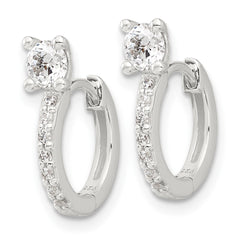 Sterling Silver E-coated CZ Hinged Hoop Earrings