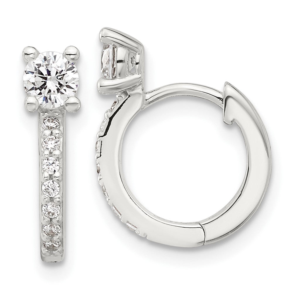 Sterling Silver E-coated CZ Hinged Hoop Earrings