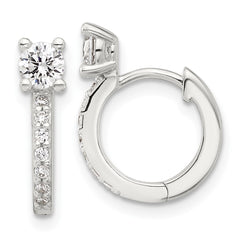 Sterling Silver E-coated CZ Hinged Hoop Earrings
