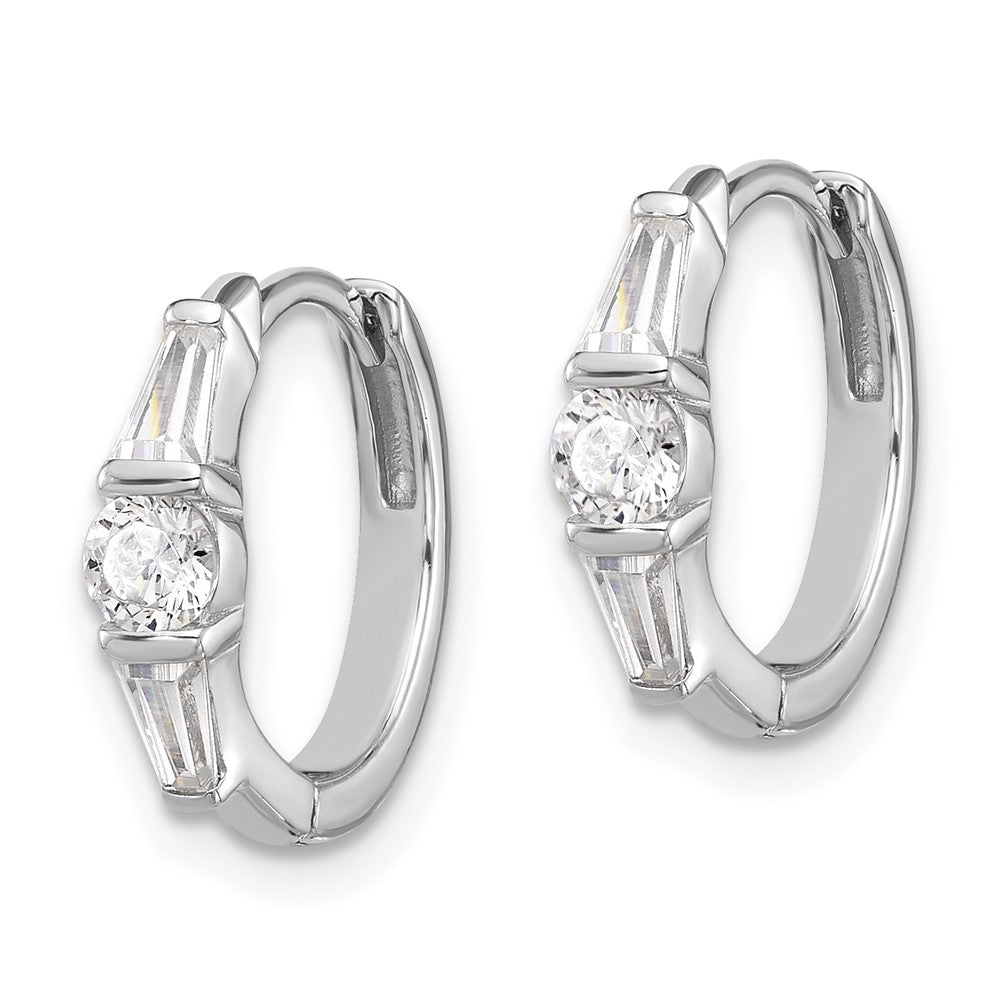 Rhodium-plated Sterling Silver CZ Hinged Hoop Earrings