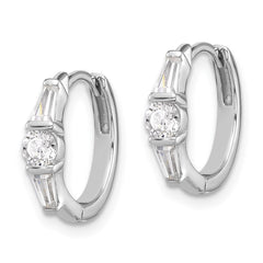 Rhodium-plated Sterling Silver CZ Hinged Hoop Earrings