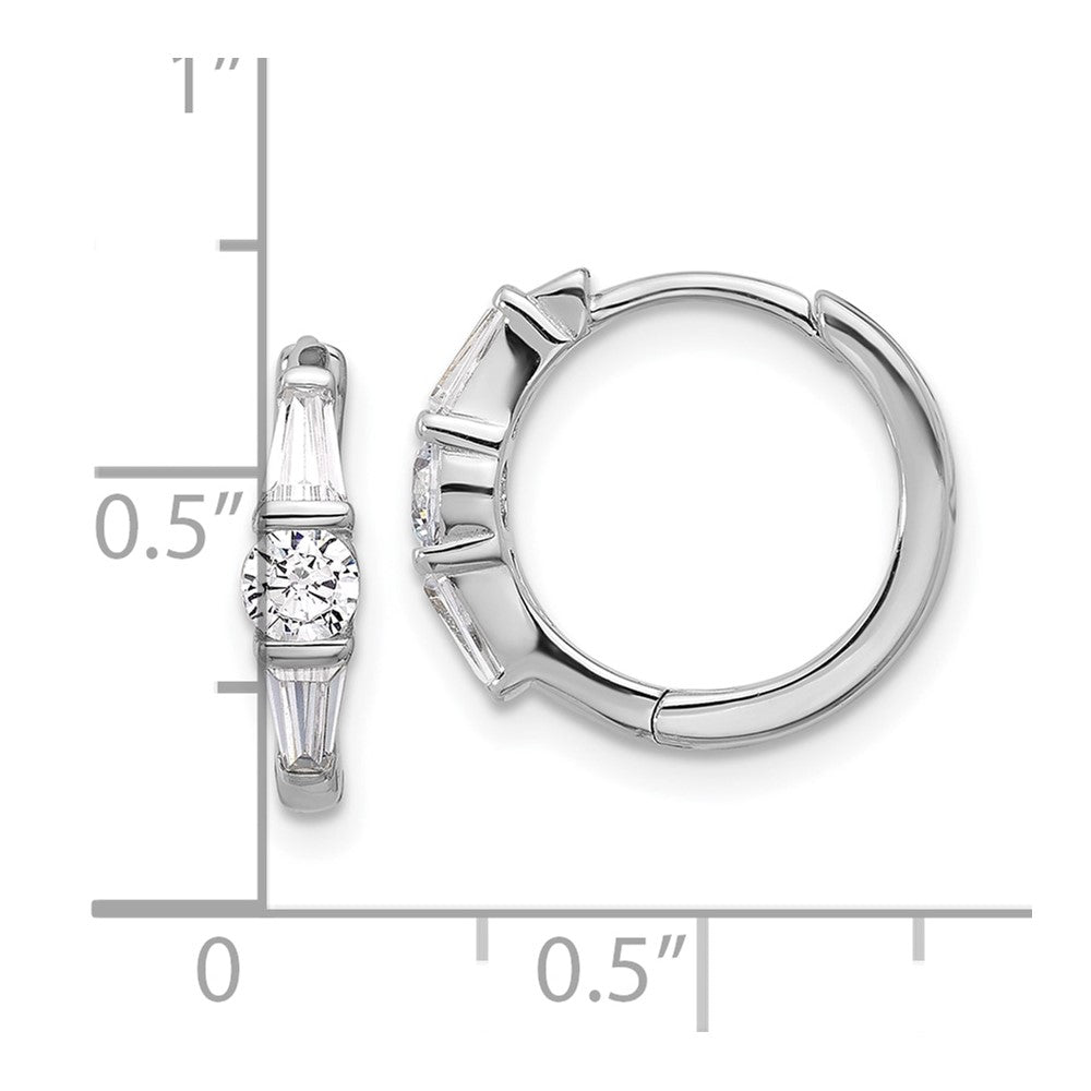 Rhodium-plated Sterling Silver CZ Hinged Hoop Earrings