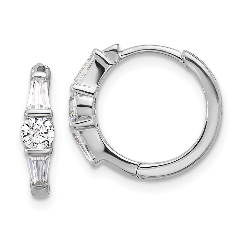 Rhodium-plated Sterling Silver CZ Hinged Hoop Earrings