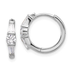 Rhodium-plated Sterling Silver CZ Hinged Hoop Earrings
