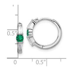 Rhodium-plated Sterling Silver Green White CZ Hinged Hoop Earrings