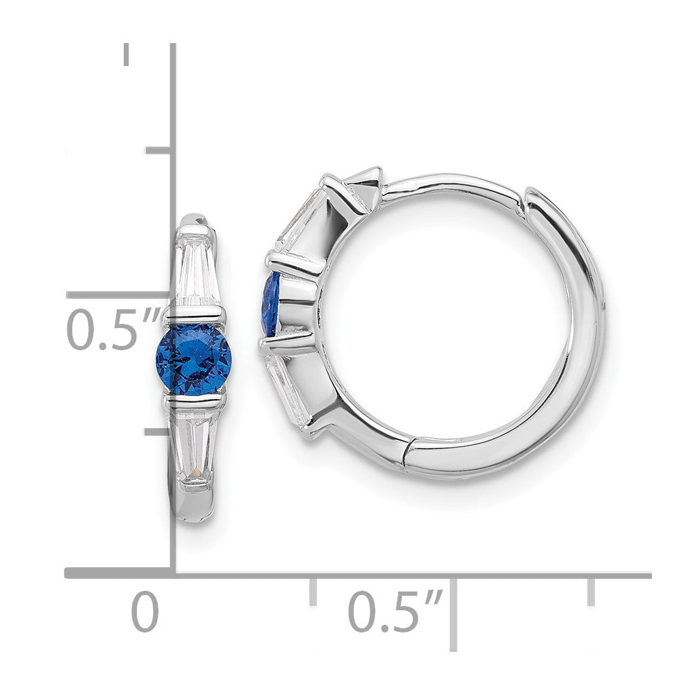 Rhodium-plated Sterling Silver Blue Spinel and CZ Hinged Hoop Earrings