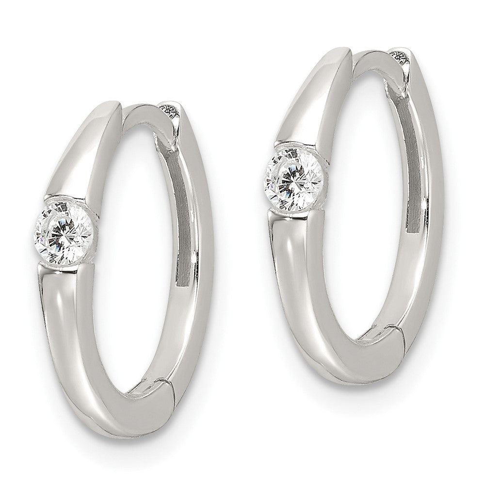 Sterling Silver E-Coating CZ Hinged Hoop Earrings