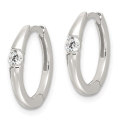Sterling Silver E-Coating CZ Hinged Hoop Earrings