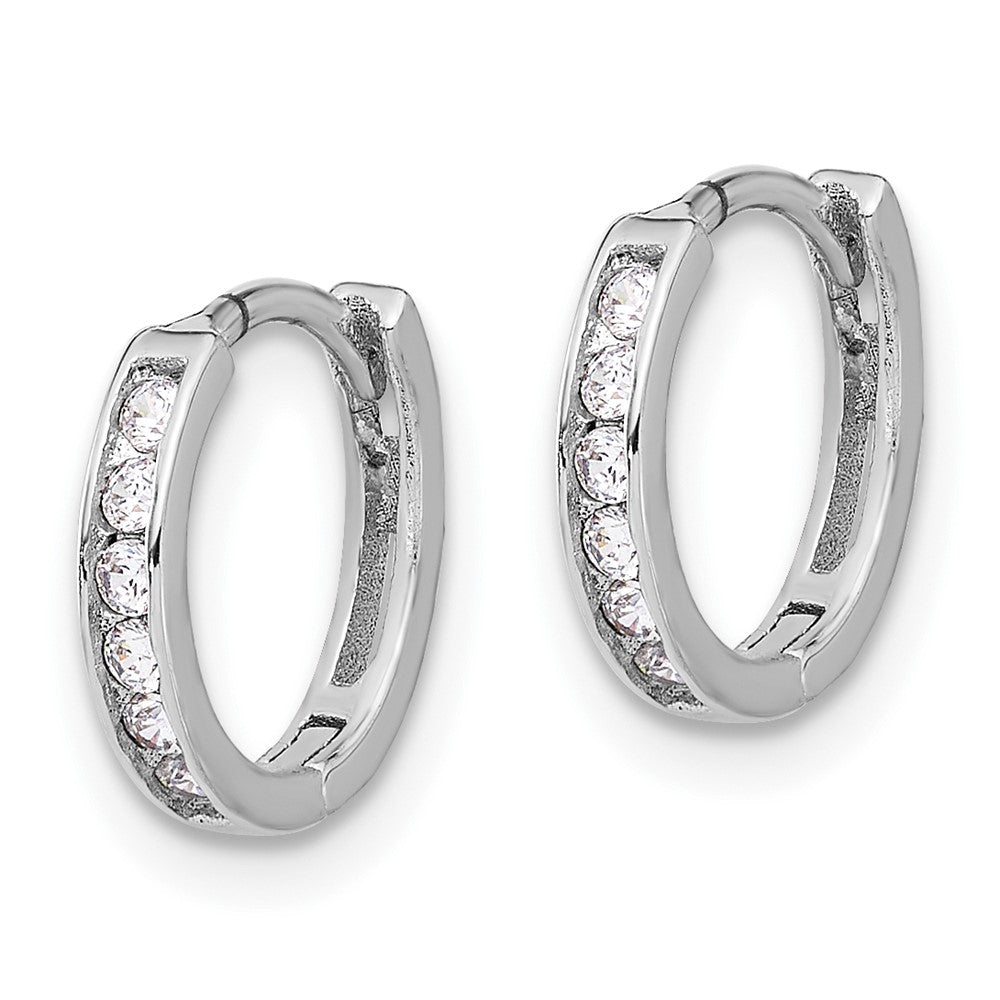 Rhodium-plated Sterling Silver 2mm CZ Hinged Hoop Earrings