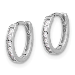 Rhodium-plated Sterling Silver 2mm CZ Hinged Hoop Earrings