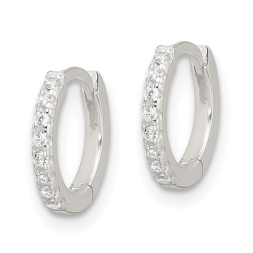 Sterling Silver E-Coating Polished CZ Hinged Hoop Earrings