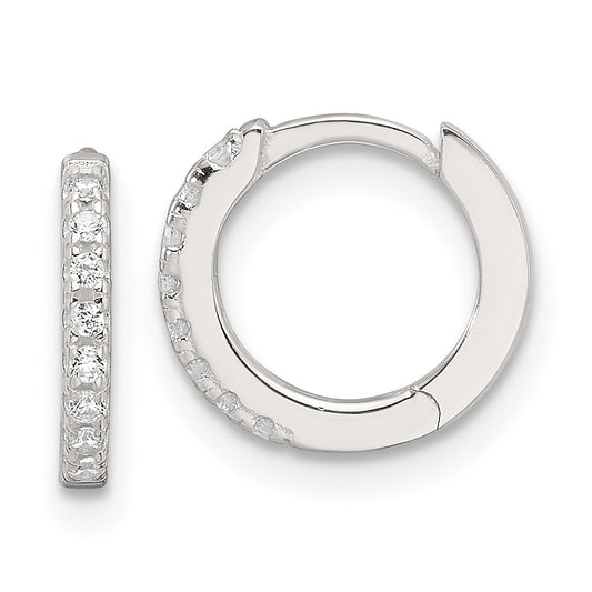 Sterling Silver E-Coating Polished CZ Hinged Hoop Earrings