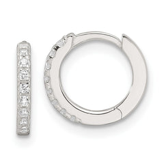 Sterling Silver E-Coating Polished CZ Hinged Hoop Earrings