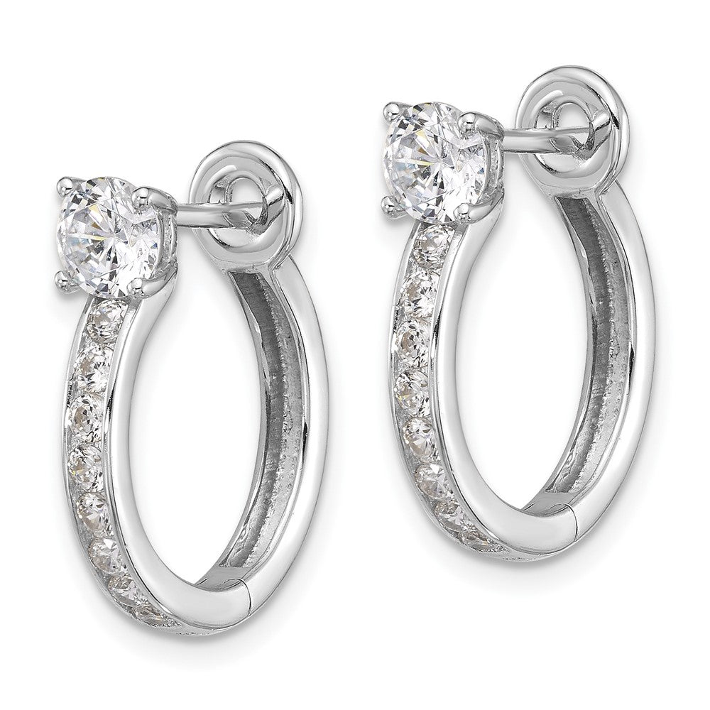 Rhodium-plated Sterling Silver CZ Hoop Omega Earrings