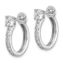 Rhodium-plated Sterling Silver CZ Hoop Omega Earrings