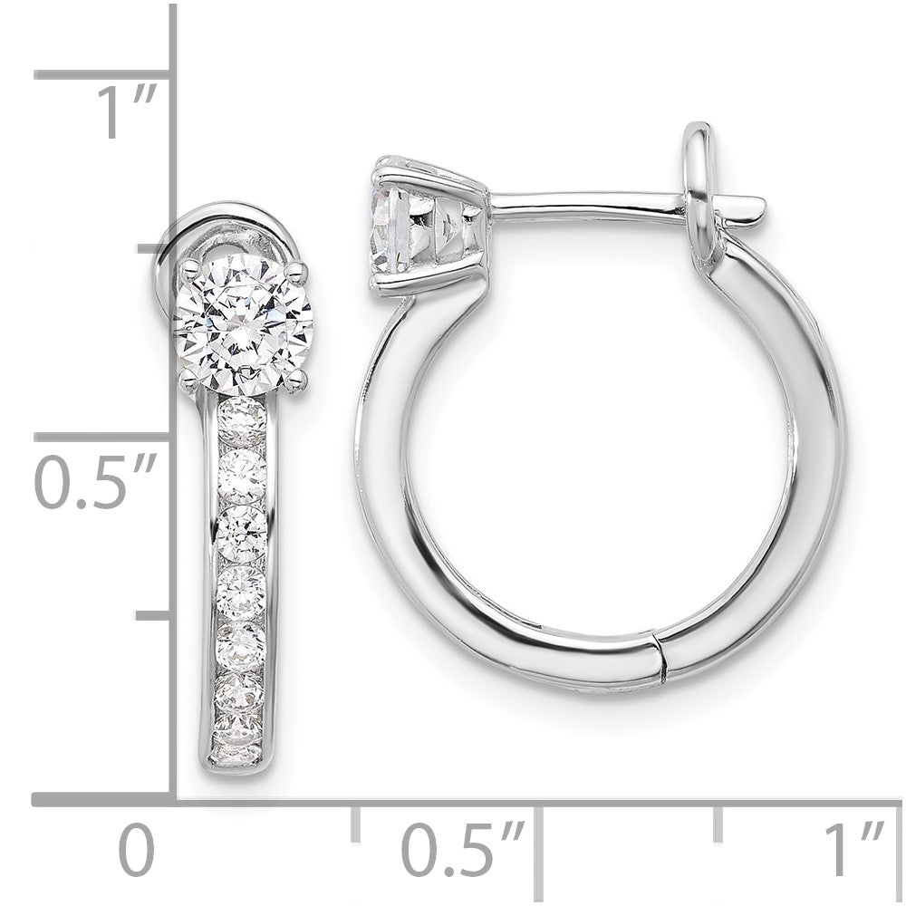 Rhodium-plated Sterling Silver CZ Hoop Omega Earrings