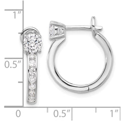 Rhodium-plated Sterling Silver CZ Hoop Omega Earrings