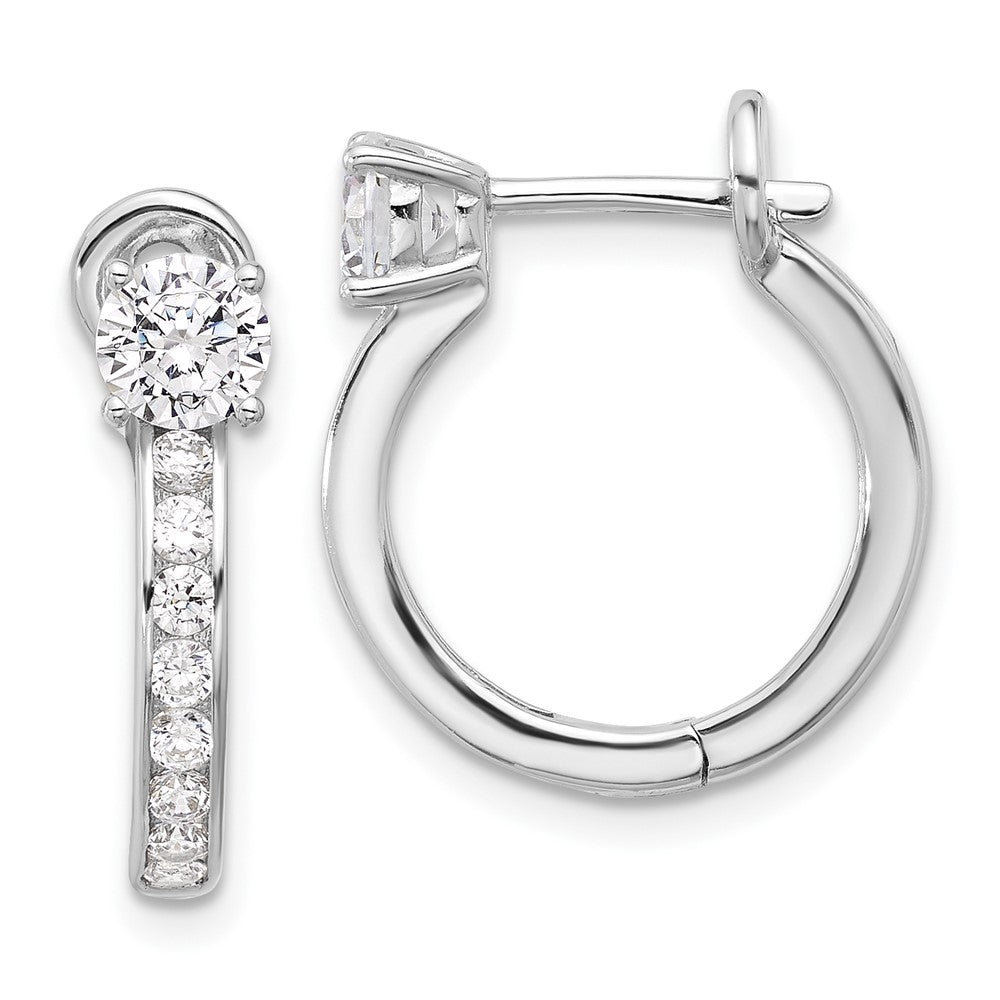 Rhodium-plated Sterling Silver CZ Hoop Omega Earrings