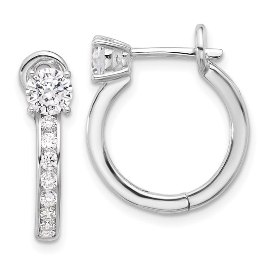Rhodium-plated Sterling Silver CZ Hoop Omega Earrings