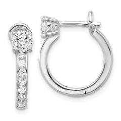 Rhodium-plated Sterling Silver CZ Hoop Omega Earrings