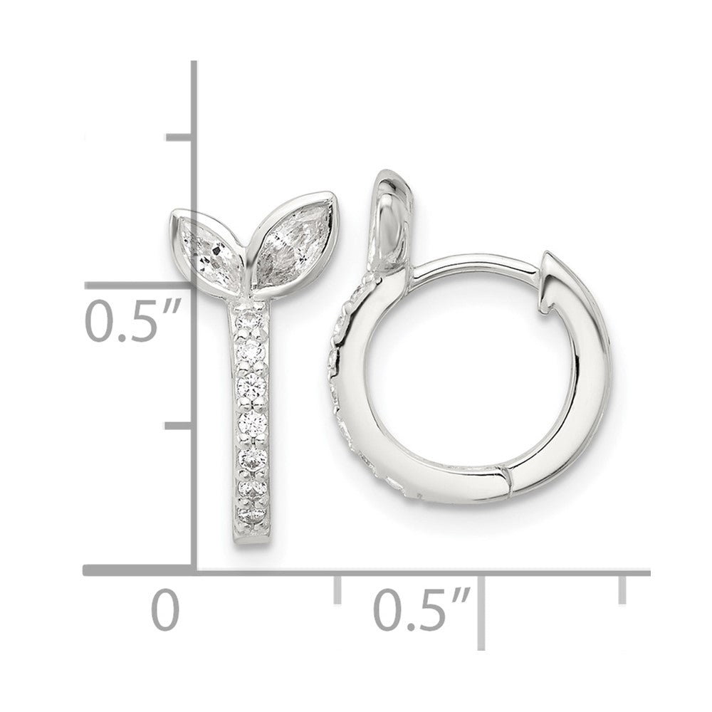 Sterling Silver E-coated CZ Leaf Hinged Hoop Earrings