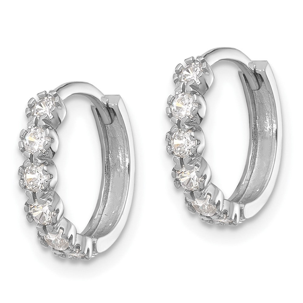 Rhodium-plated Sterling Silver Polished CZ Hinged Huggie Hoop Earrings