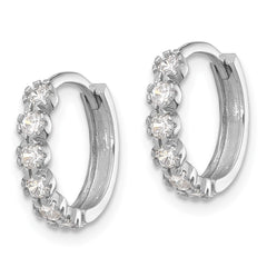 Rhodium-plated Sterling Silver Polished CZ Hinged Huggie Hoop Earrings