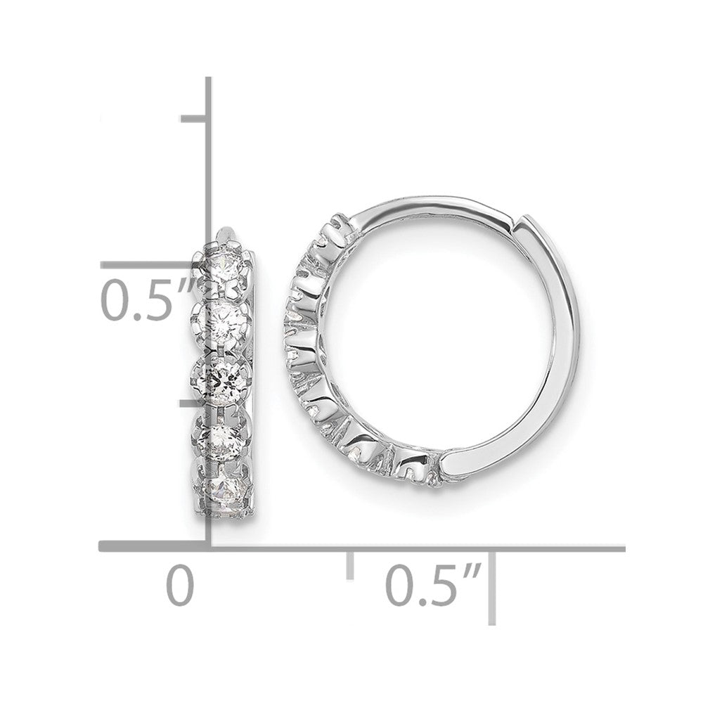 Rhodium-plated Sterling Silver Polished CZ Hinged Huggie Hoop Earrings