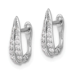 Rhodium-plated Sterling Silver CZ Leaf Hinged Hoop Earrings