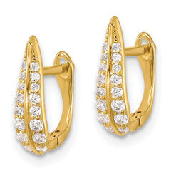 Yellow Gold-plated Sterling Silver CZ Leaf Hinged Hoop Earrings