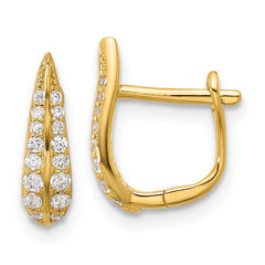 Yellow Gold-plated Sterling Silver CZ Leaf Hinged Hoop Earrings