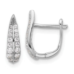 Rhodium-plated Sterling Silver CZ Leaf Hinged Hoop Earrings