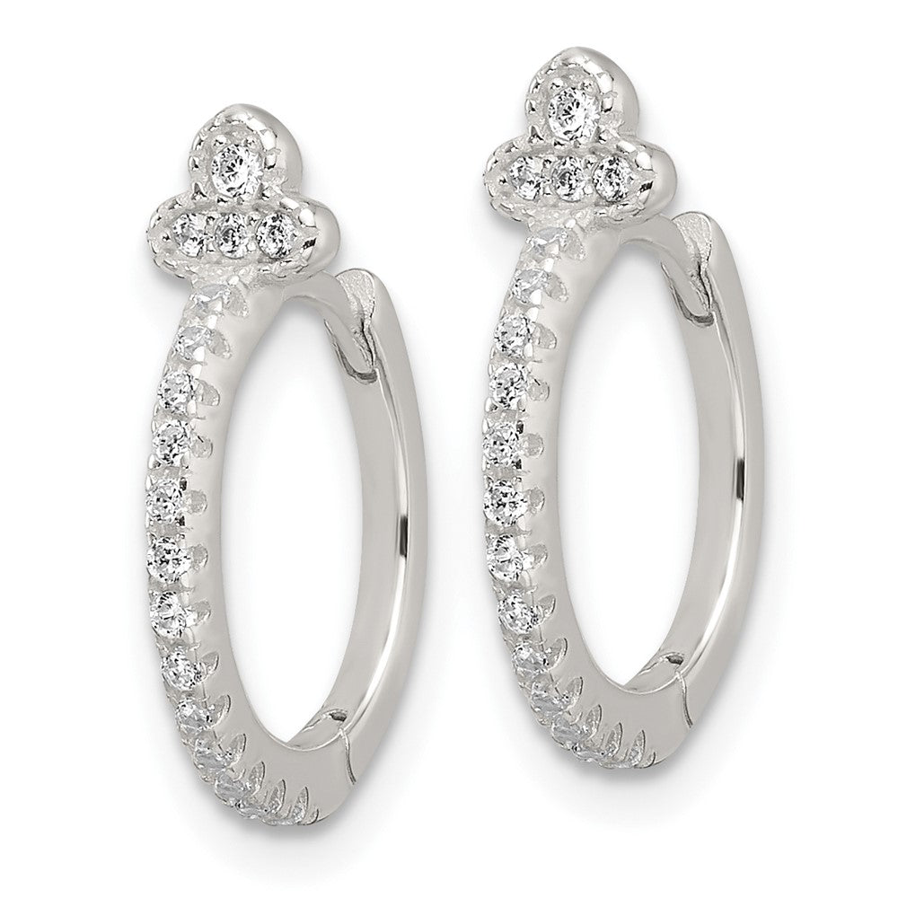 Sterling Silver E-Coating Fancy CZ Hinged Hoop Earrings