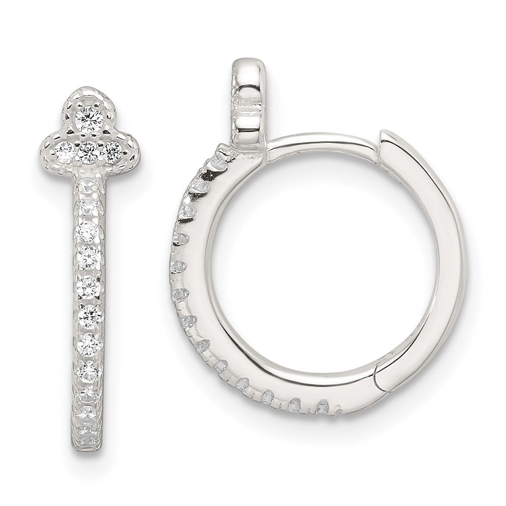 Sterling Silver E-Coating Fancy CZ Hinged Hoop Earrings